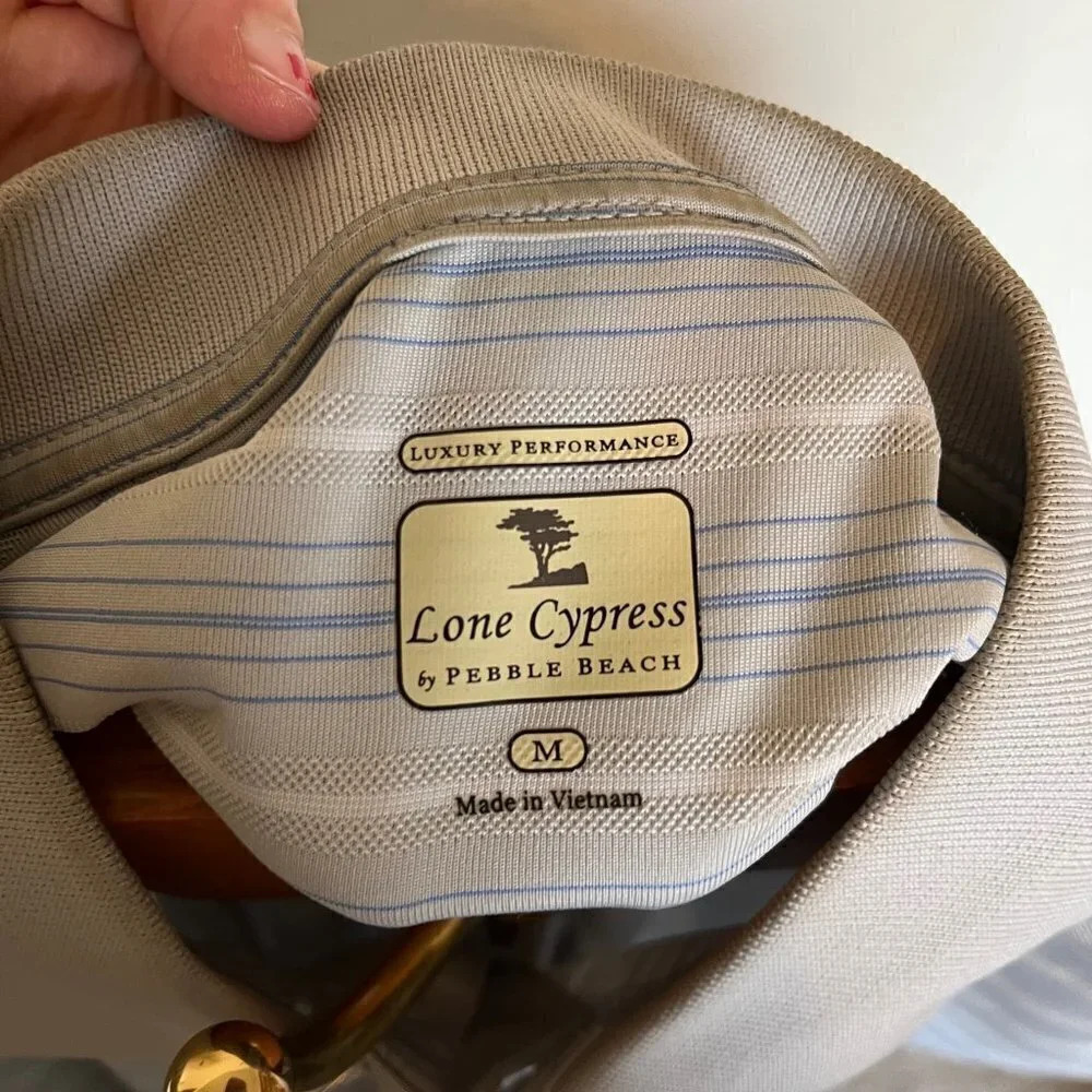 PEBBLE BEACH ~ Grey Striped polo shirt - Picture 3 of 5